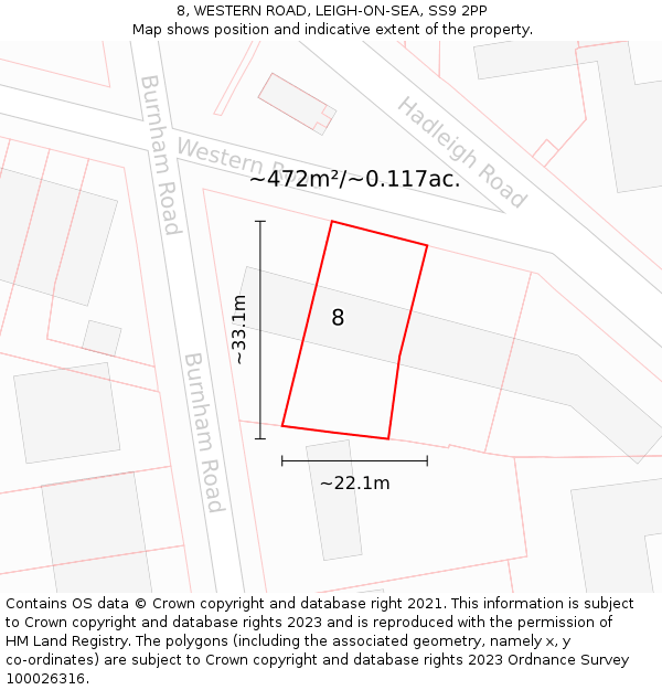 8, WESTERN ROAD, LEIGH-ON-SEA, SS9 2PP: Plot and title map