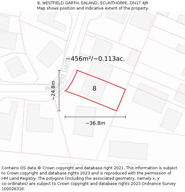 8, WESTFIELD GARTH, EALAND, SCUNTHORPE, DN17 4JR: Plot and title map