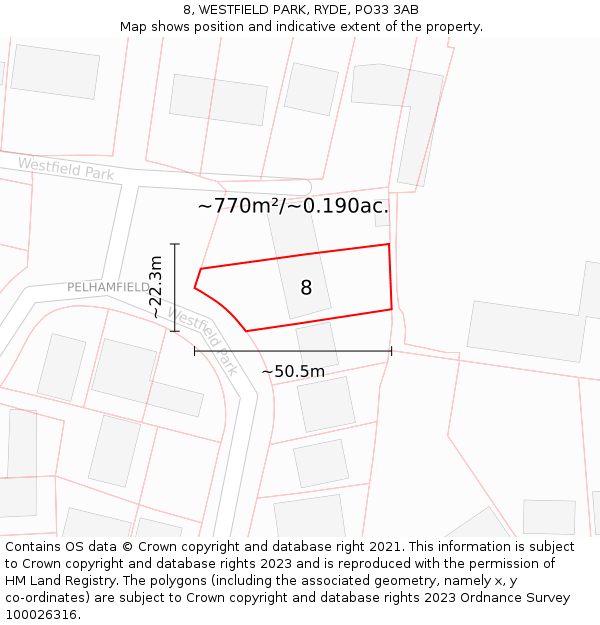 8, WESTFIELD PARK, RYDE, PO33 3AB: Plot and title map