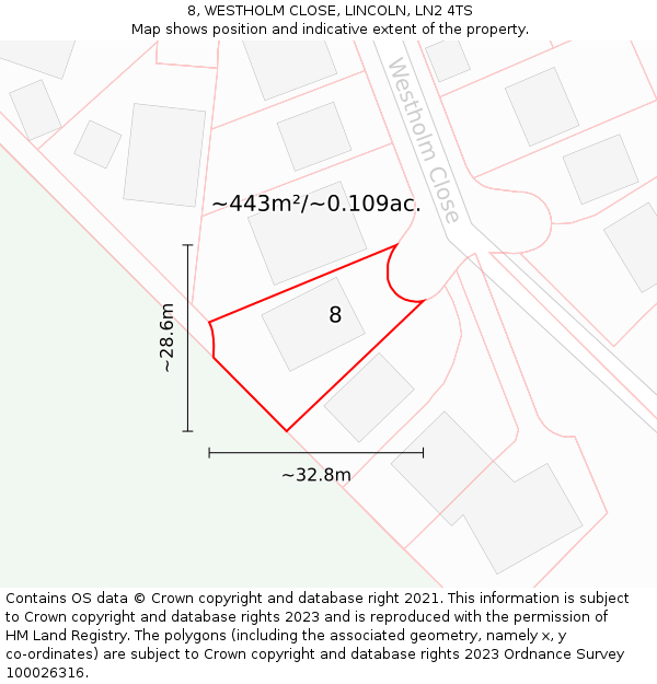 8, WESTHOLM CLOSE, LINCOLN, LN2 4TS: Plot and title map