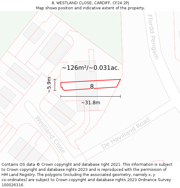 8, WESTLAND CLOSE, CARDIFF, CF24 2PJ: Plot and title map