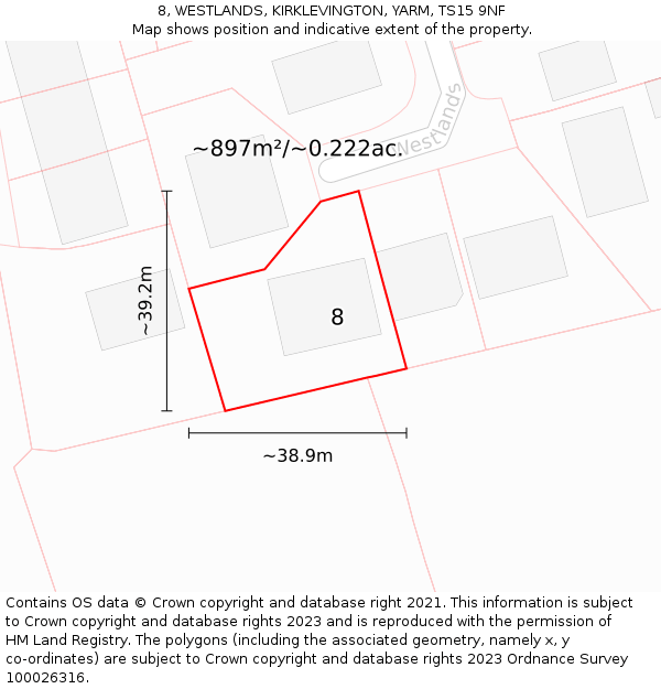 8, WESTLANDS, KIRKLEVINGTON, YARM, TS15 9NF: Plot and title map