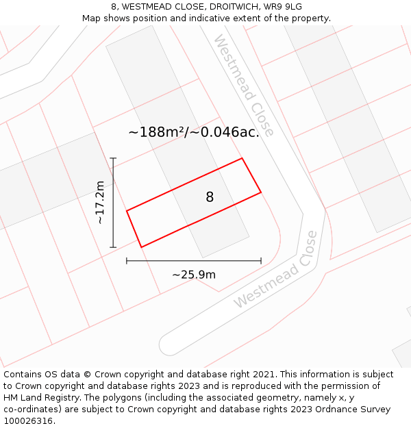 8, WESTMEAD CLOSE, DROITWICH, WR9 9LG: Plot and title map