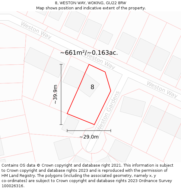 8, WESTON WAY, WOKING, GU22 8RW: Plot and title map