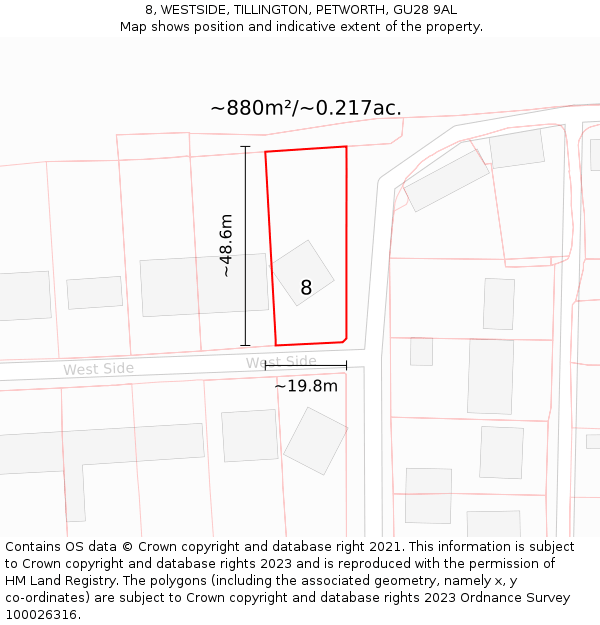 8, WESTSIDE, TILLINGTON, PETWORTH, GU28 9AL: Plot and title map