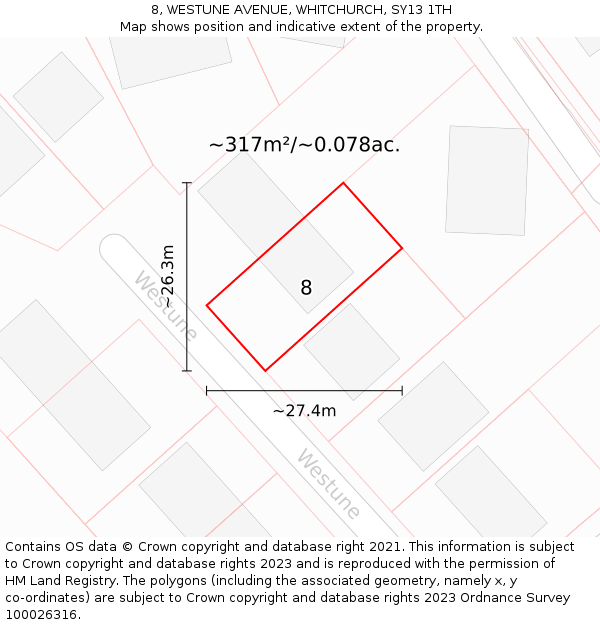 8, WESTUNE AVENUE, WHITCHURCH, SY13 1TH: Plot and title map