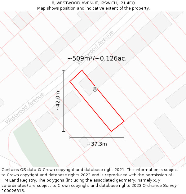 8, WESTWOOD AVENUE, IPSWICH, IP1 4EQ: Plot and title map