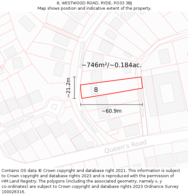 8, WESTWOOD ROAD, RYDE, PO33 3BJ: Plot and title map