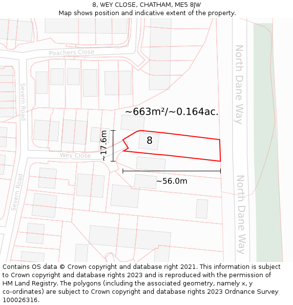 8, WEY CLOSE, CHATHAM, ME5 8JW: Plot and title map