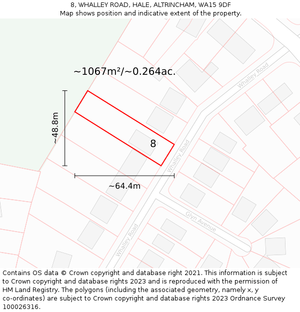 8, WHALLEY ROAD, HALE, ALTRINCHAM, WA15 9DF: Plot and title map