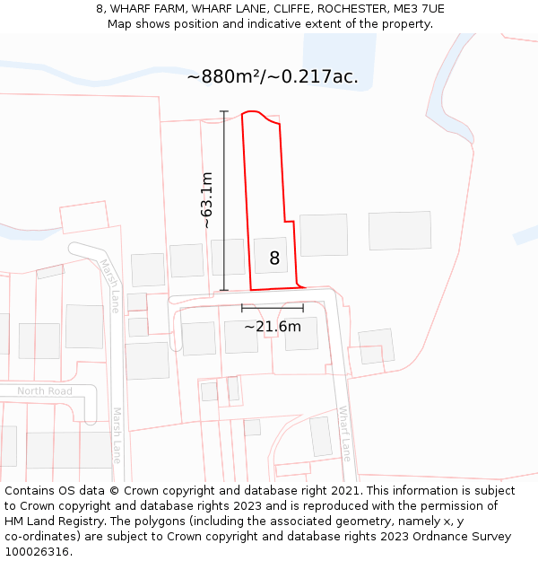 8, WHARF FARM, WHARF LANE, CLIFFE, ROCHESTER, ME3 7UE: Plot and title map