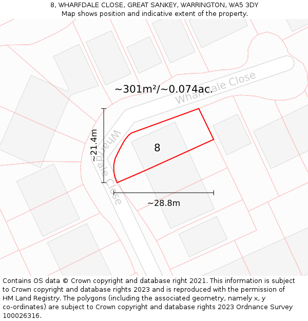 8, WHARFDALE CLOSE, GREAT SANKEY, WARRINGTON, WA5 3DY: Plot and title map