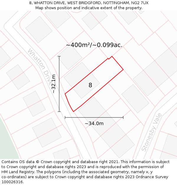 8, WHATTON DRIVE, WEST BRIDGFORD, NOTTINGHAM, NG2 7UX: Plot and title map