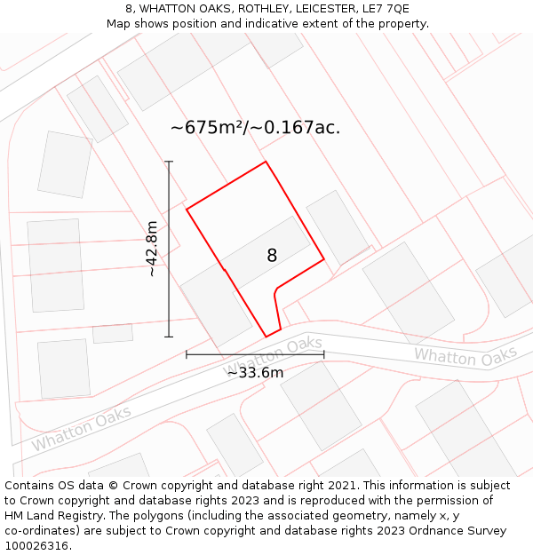 8, WHATTON OAKS, ROTHLEY, LEICESTER, LE7 7QE: Plot and title map