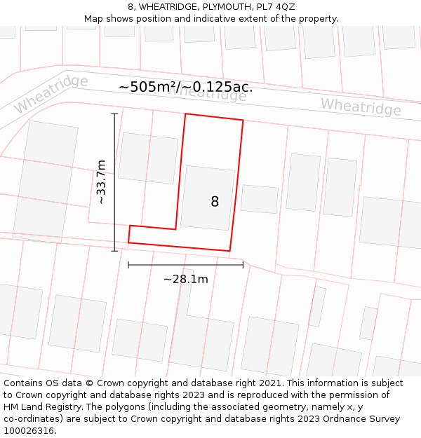 8, WHEATRIDGE, PLYMOUTH, PL7 4QZ: Plot and title map