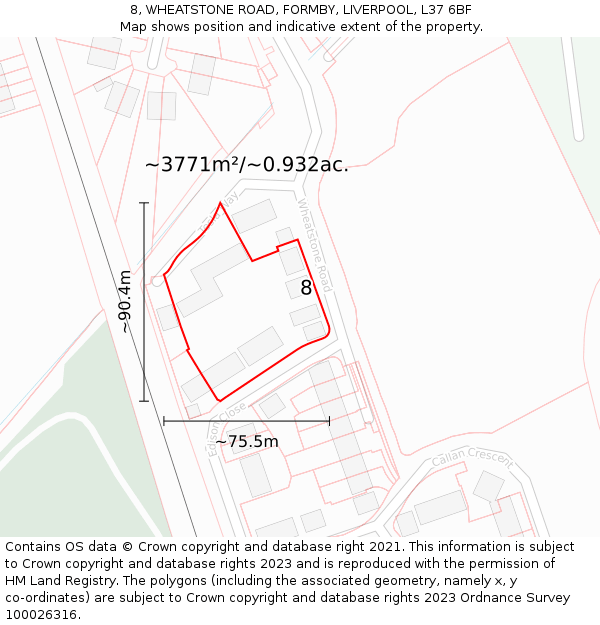 8, WHEATSTONE ROAD, FORMBY, LIVERPOOL, L37 6BF: Plot and title map