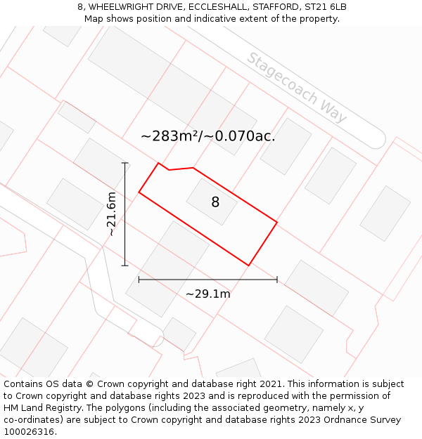 8, WHEELWRIGHT DRIVE, ECCLESHALL, STAFFORD, ST21 6LB: Plot and title map