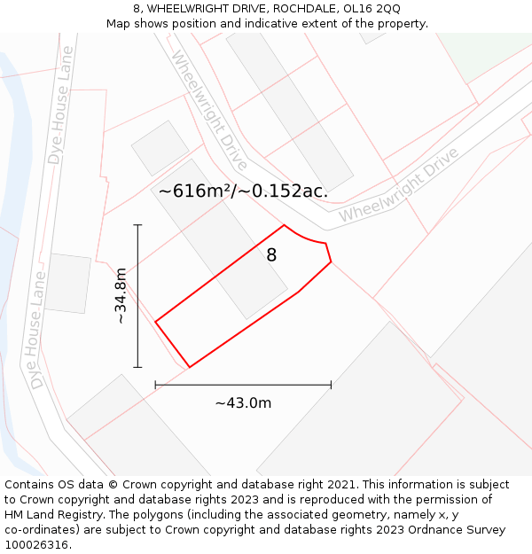 8, WHEELWRIGHT DRIVE, ROCHDALE, OL16 2QQ: Plot and title map