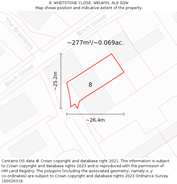 8, WHETSTONE CLOSE, WELWYN, AL6 0QW: Plot and title map