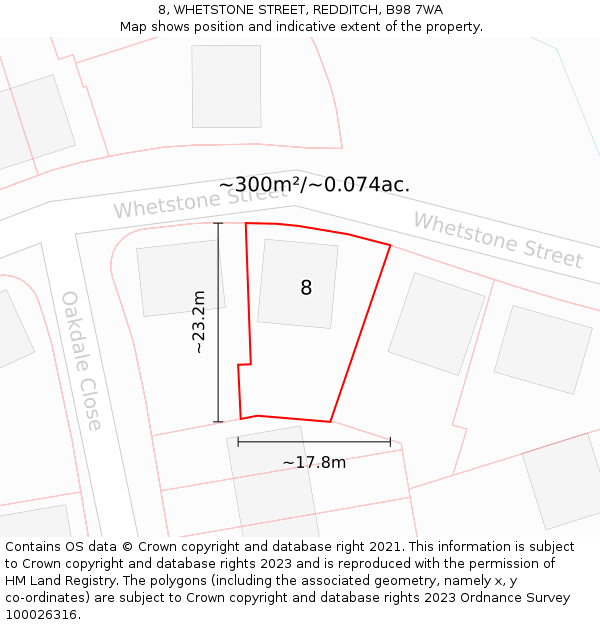 8, WHETSTONE STREET, REDDITCH, B98 7WA: Plot and title map