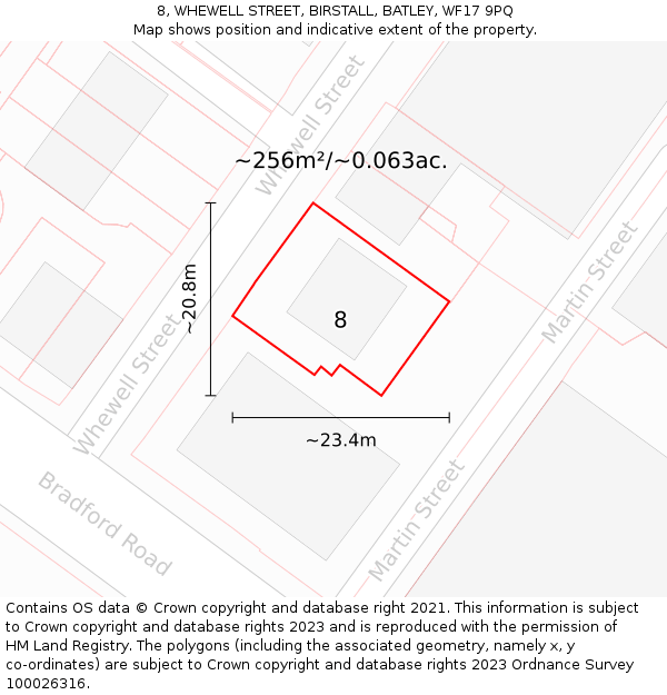 8, WHEWELL STREET, BIRSTALL, BATLEY, WF17 9PQ: Plot and title map