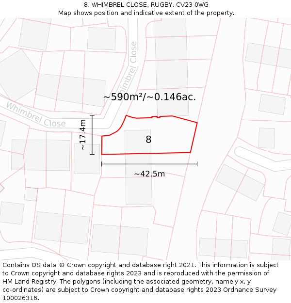 8, WHIMBREL CLOSE, RUGBY, CV23 0WG: Plot and title map