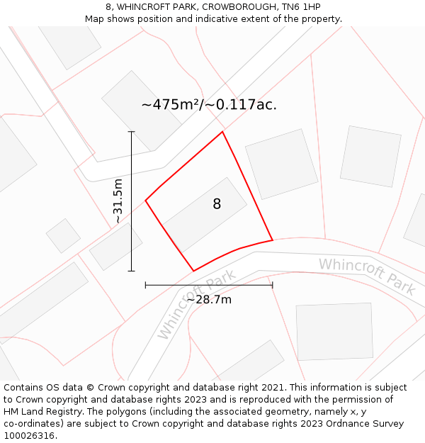 8, WHINCROFT PARK, CROWBOROUGH, TN6 1HP: Plot and title map