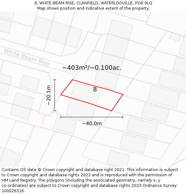 8, WHITE BEAM RISE, CLANFIELD, WATERLOOVILLE, PO8 0LQ: Plot and title map