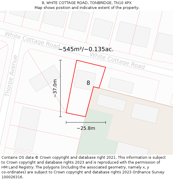 8, WHITE COTTAGE ROAD, TONBRIDGE, TN10 4PX: Plot and title map
