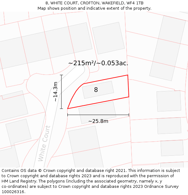 8, WHITE COURT, CROFTON, WAKEFIELD, WF4 1TB: Plot and title map