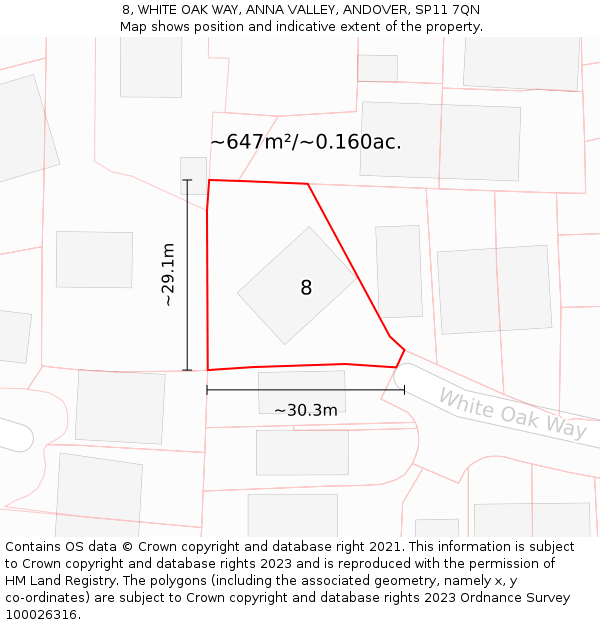 8, WHITE OAK WAY, ANNA VALLEY, ANDOVER, SP11 7QN: Plot and title map