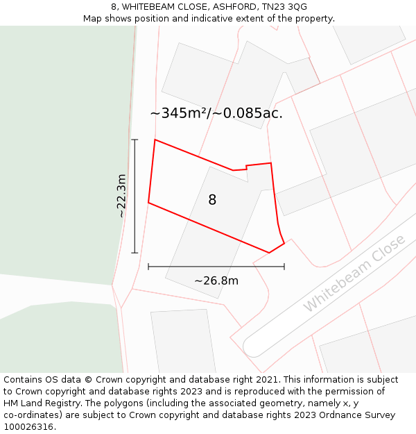 8, WHITEBEAM CLOSE, ASHFORD, TN23 3QG: Plot and title map