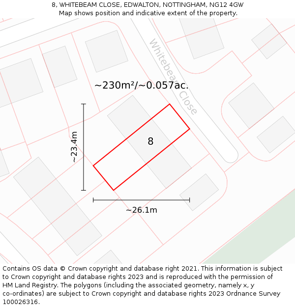 8, WHITEBEAM CLOSE, EDWALTON, NOTTINGHAM, NG12 4GW: Plot and title map