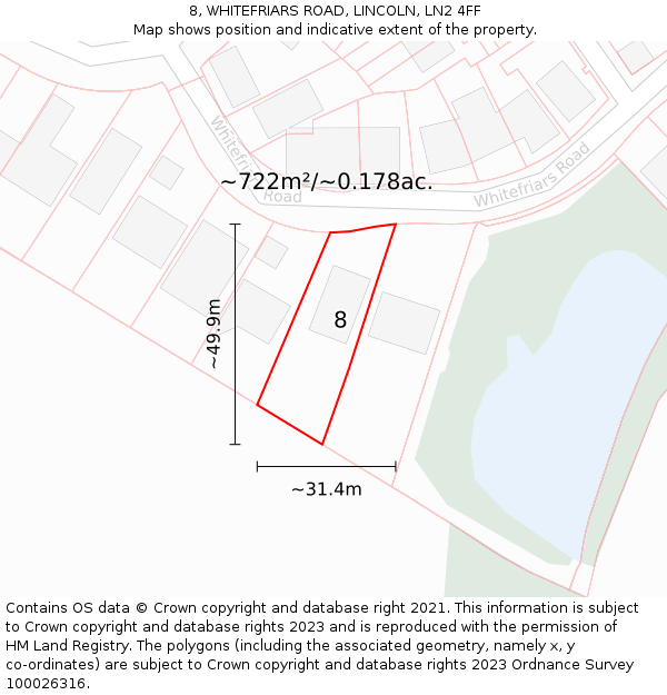 8, WHITEFRIARS ROAD, LINCOLN, LN2 4FF: Plot and title map