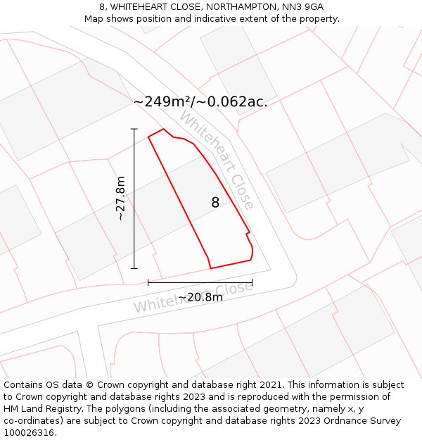 8, WHITEHEART CLOSE, NORTHAMPTON, NN3 9GA: Plot and title map