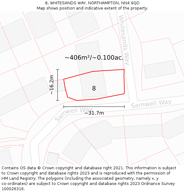 8, WHITESANDS WAY, NORTHAMPTON, NN4 9QD: Plot and title map