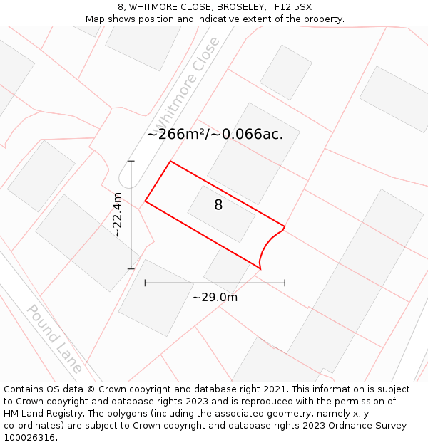 8, WHITMORE CLOSE, BROSELEY, TF12 5SX: Plot and title map