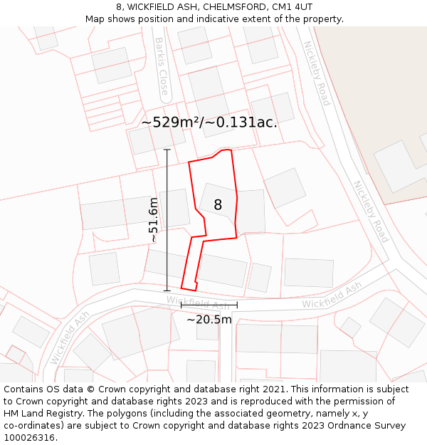 8, WICKFIELD ASH, CHELMSFORD, CM1 4UT: Plot and title map