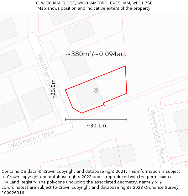 8, WICKHAM CLOSE, WICKHAMFORD, EVESHAM, WR11 7SE: Plot and title map