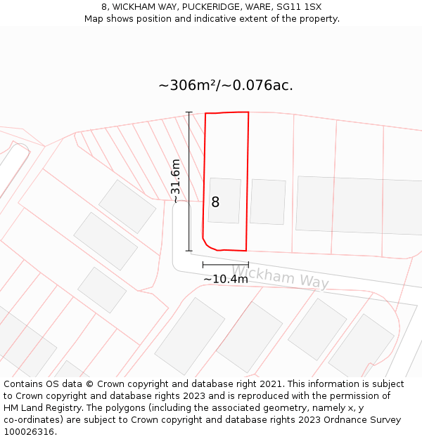 8, WICKHAM WAY, PUCKERIDGE, WARE, SG11 1SX: Plot and title map