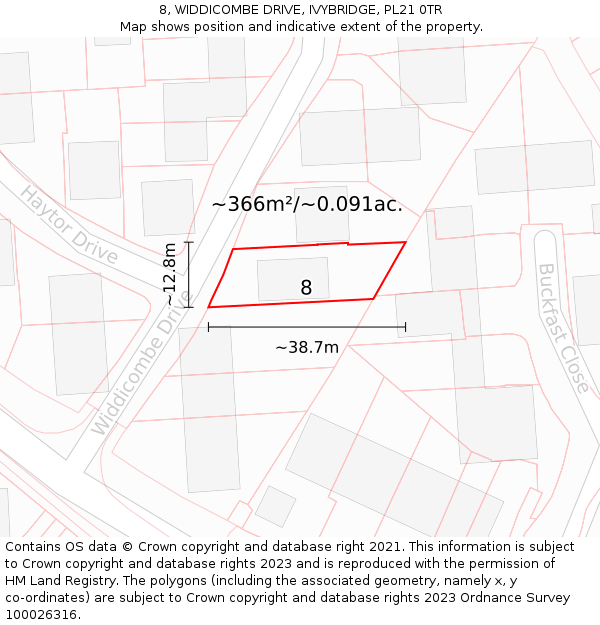 8, WIDDICOMBE DRIVE, IVYBRIDGE, PL21 0TR: Plot and title map