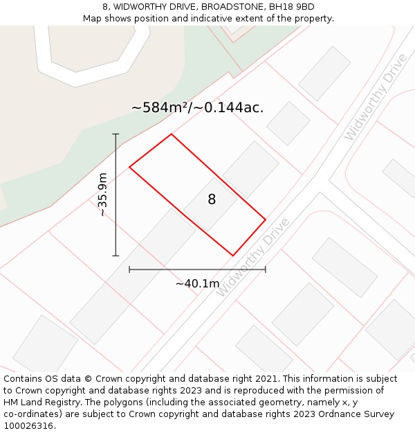 8, WIDWORTHY DRIVE, BROADSTONE, BH18 9BD: Plot and title map