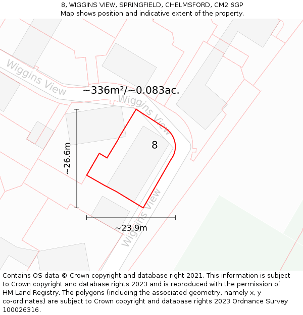 8, WIGGINS VIEW, SPRINGFIELD, CHELMSFORD, CM2 6GP: Plot and title map