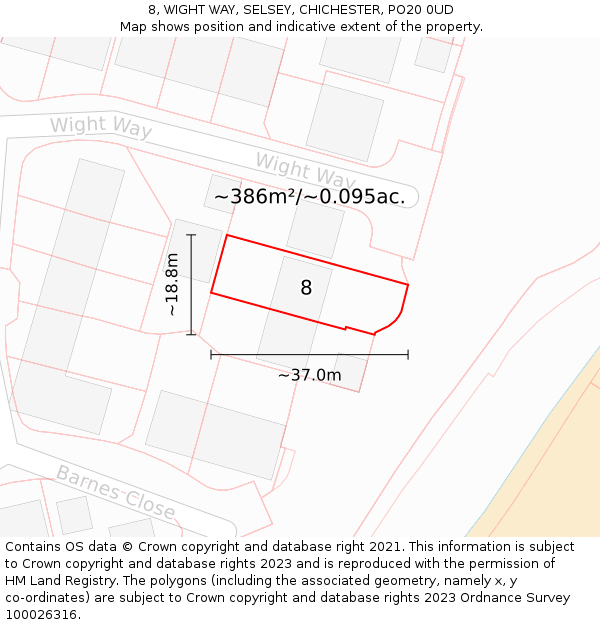 8, WIGHT WAY, SELSEY, CHICHESTER, PO20 0UD: Plot and title map