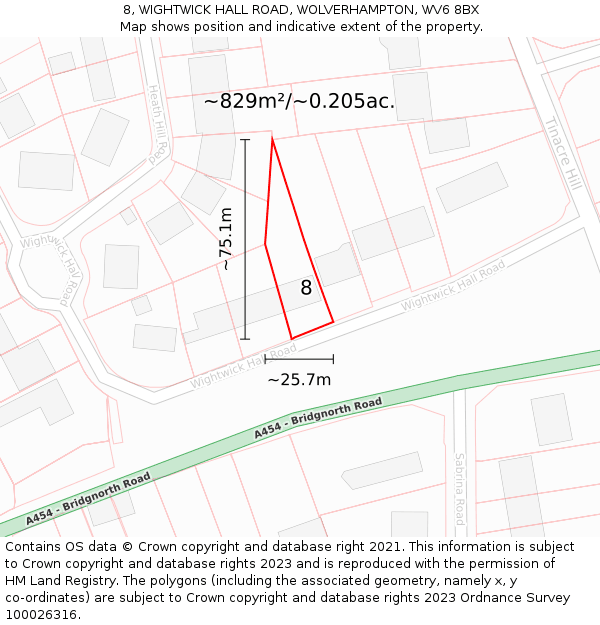 8, WIGHTWICK HALL ROAD, WOLVERHAMPTON, WV6 8BX: Plot and title map