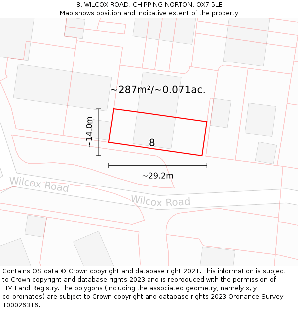 8, WILCOX ROAD, CHIPPING NORTON, OX7 5LE: Plot and title map