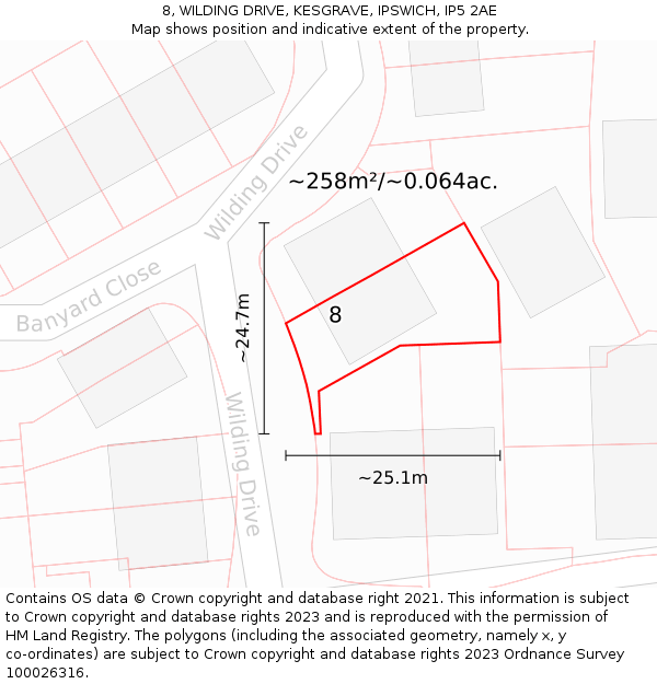 8, WILDING DRIVE, KESGRAVE, IPSWICH, IP5 2AE: Plot and title map