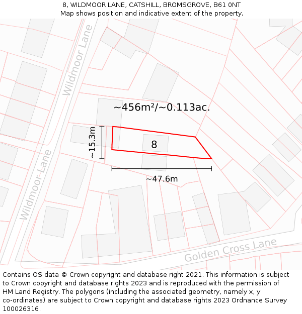 8, WILDMOOR LANE, CATSHILL, BROMSGROVE, B61 0NT: Plot and title map