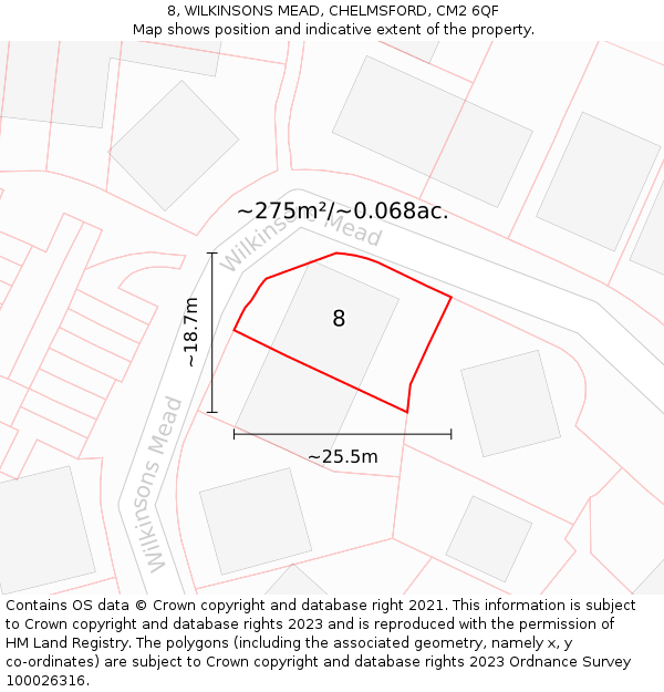 8, WILKINSONS MEAD, CHELMSFORD, CM2 6QF: Plot and title map