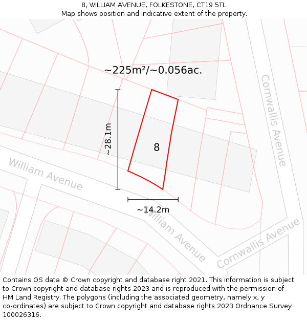 8, WILLIAM AVENUE, FOLKESTONE, CT19 5TL: Plot and title map